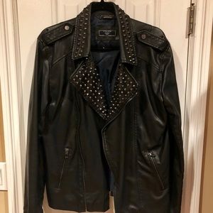 Zara Man Denim Couture Leather Spiked Jacket